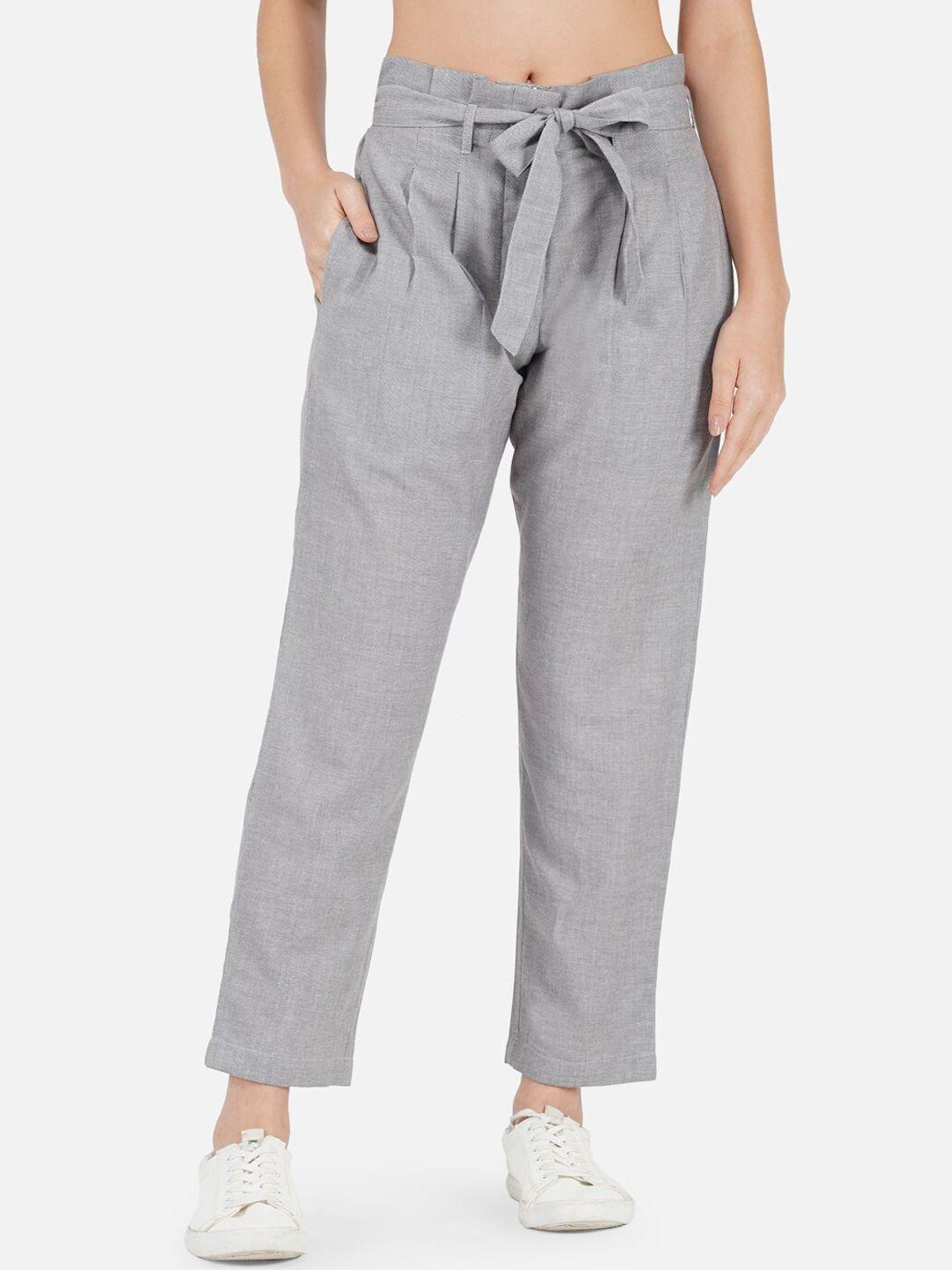 fabnest women grey relaxed pleated trousers