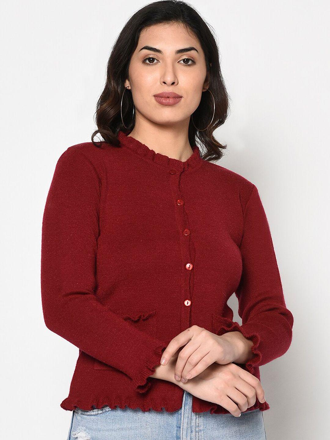 fabnest women maroon solid cardigan sweater