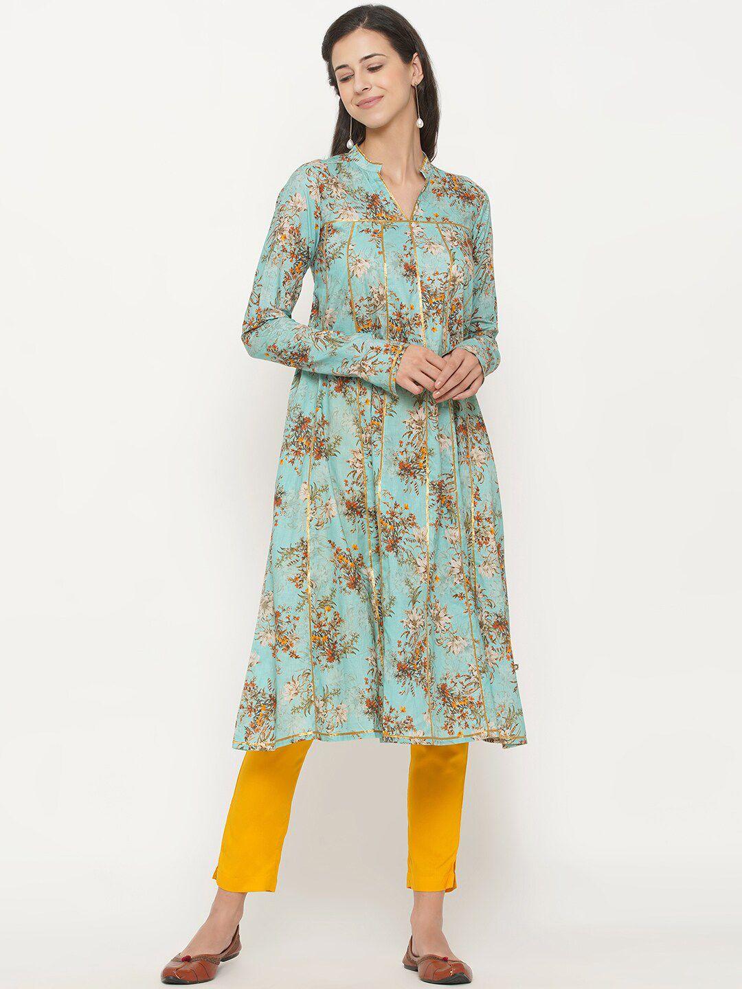 fabnest women multicoloured floral printed pure cotton kurta with trousers