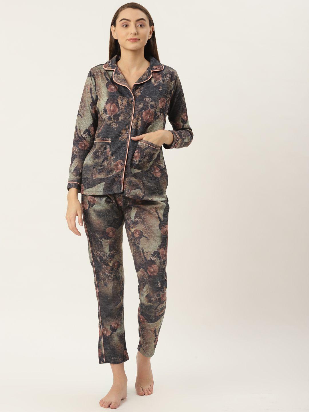 fabnest women multicoloured printed night suit