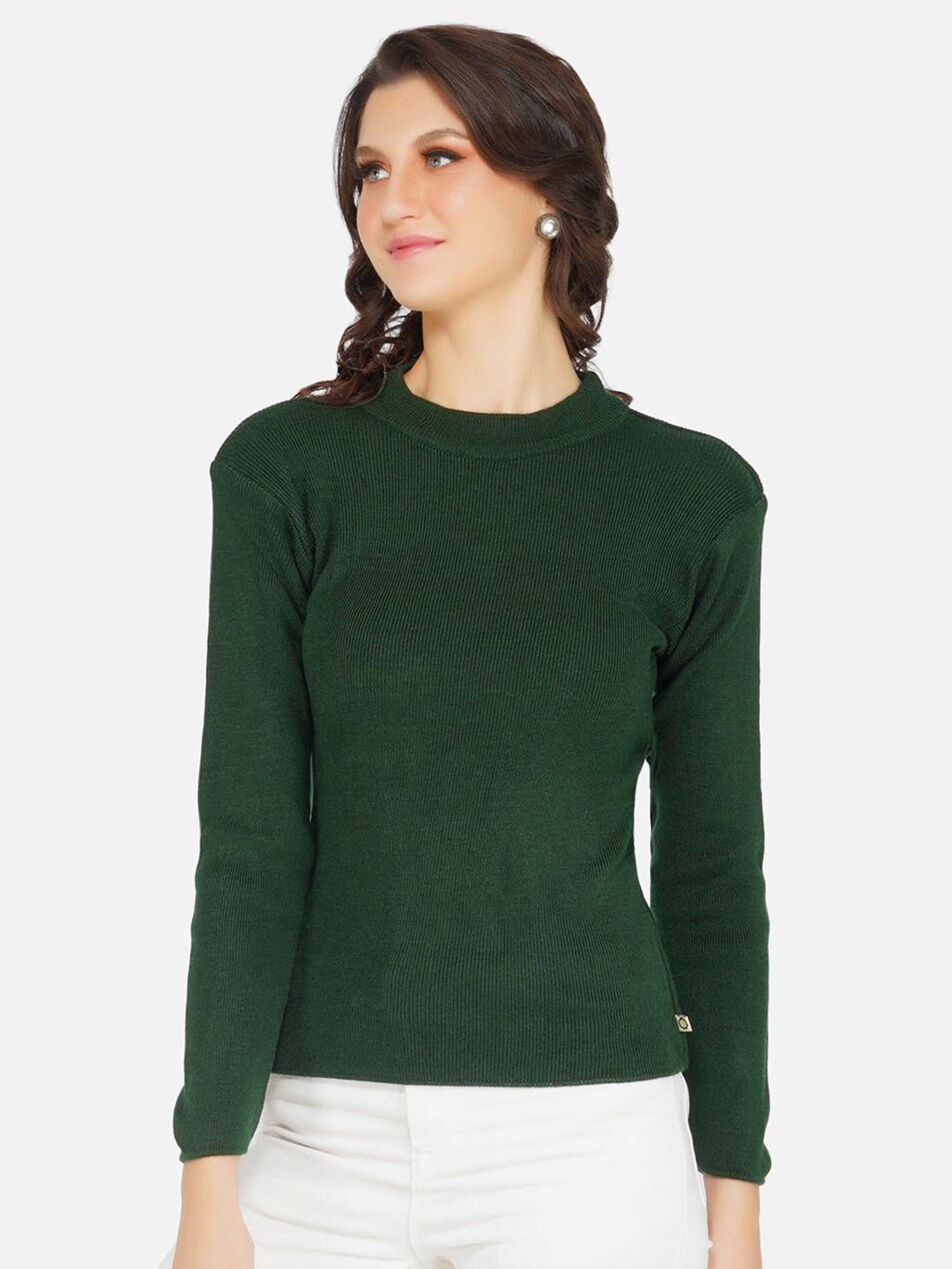 fabnest women olive green ribbed pullover