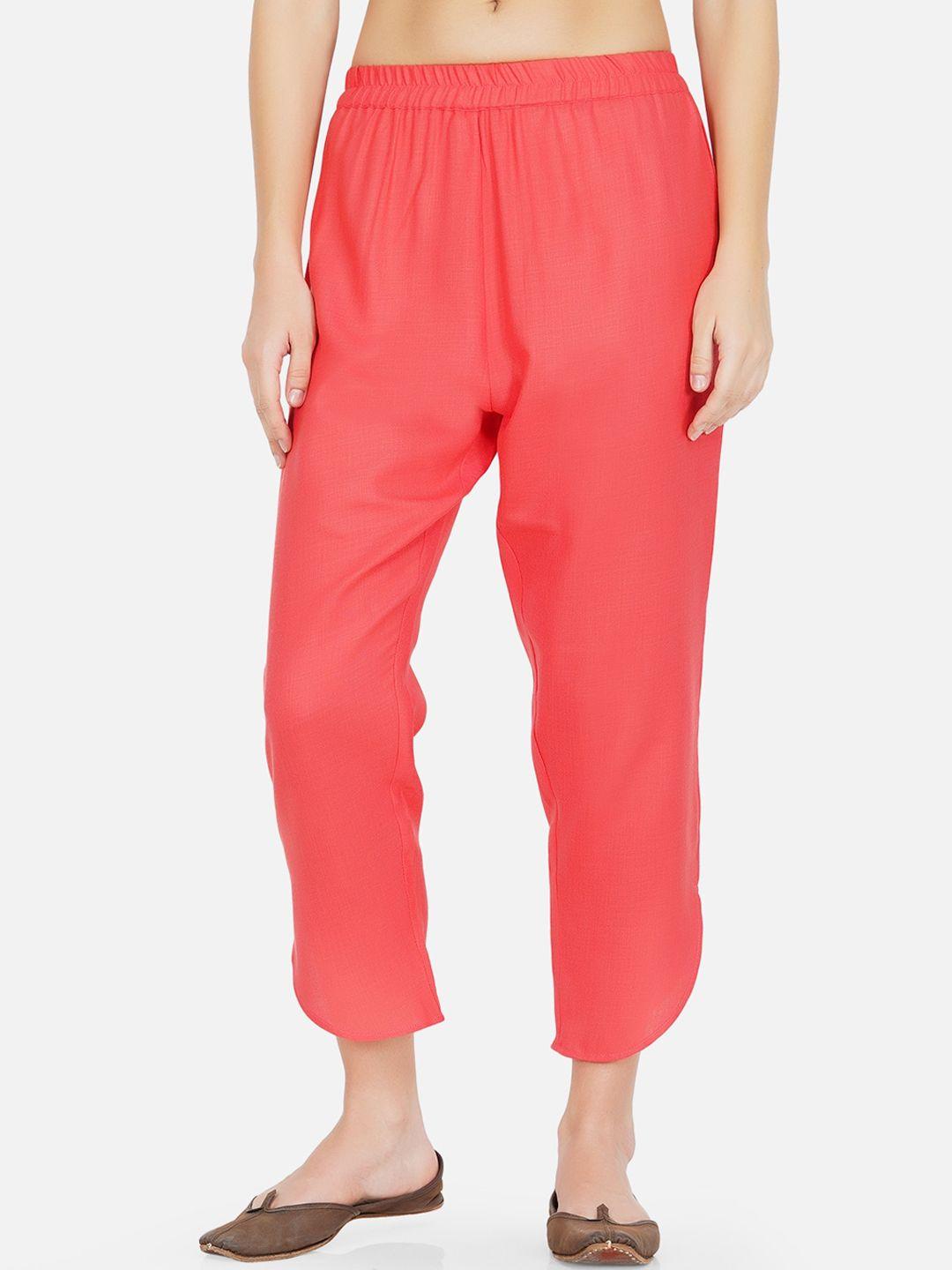 fabnest women pink tapered fit trousers