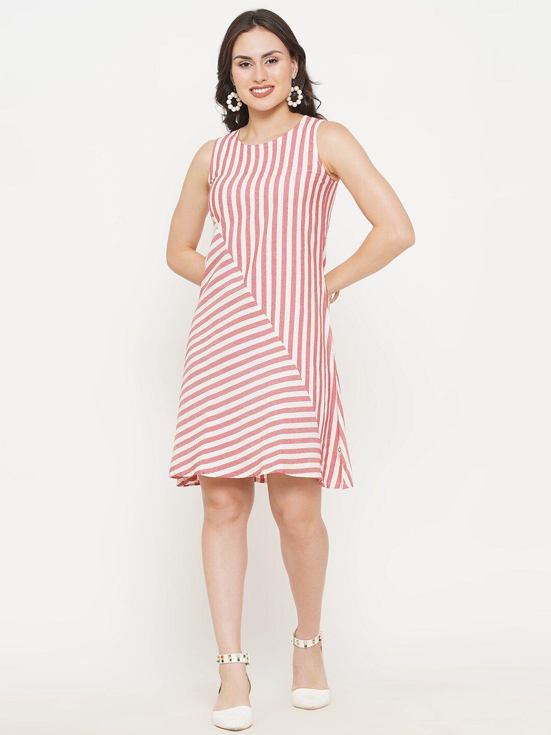 fabnest women red & white striped a-line dress