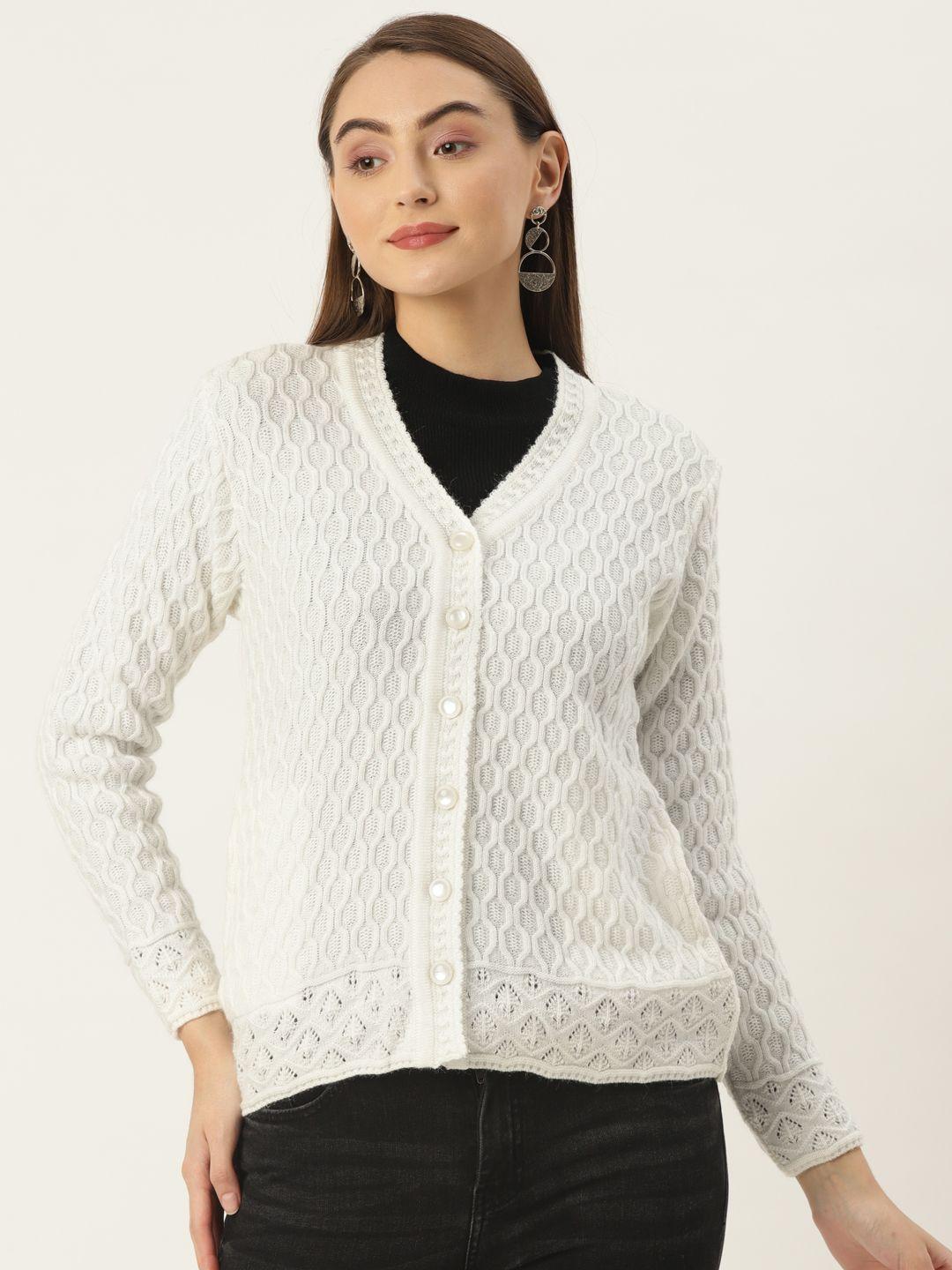 fabnest women white solid cardigan