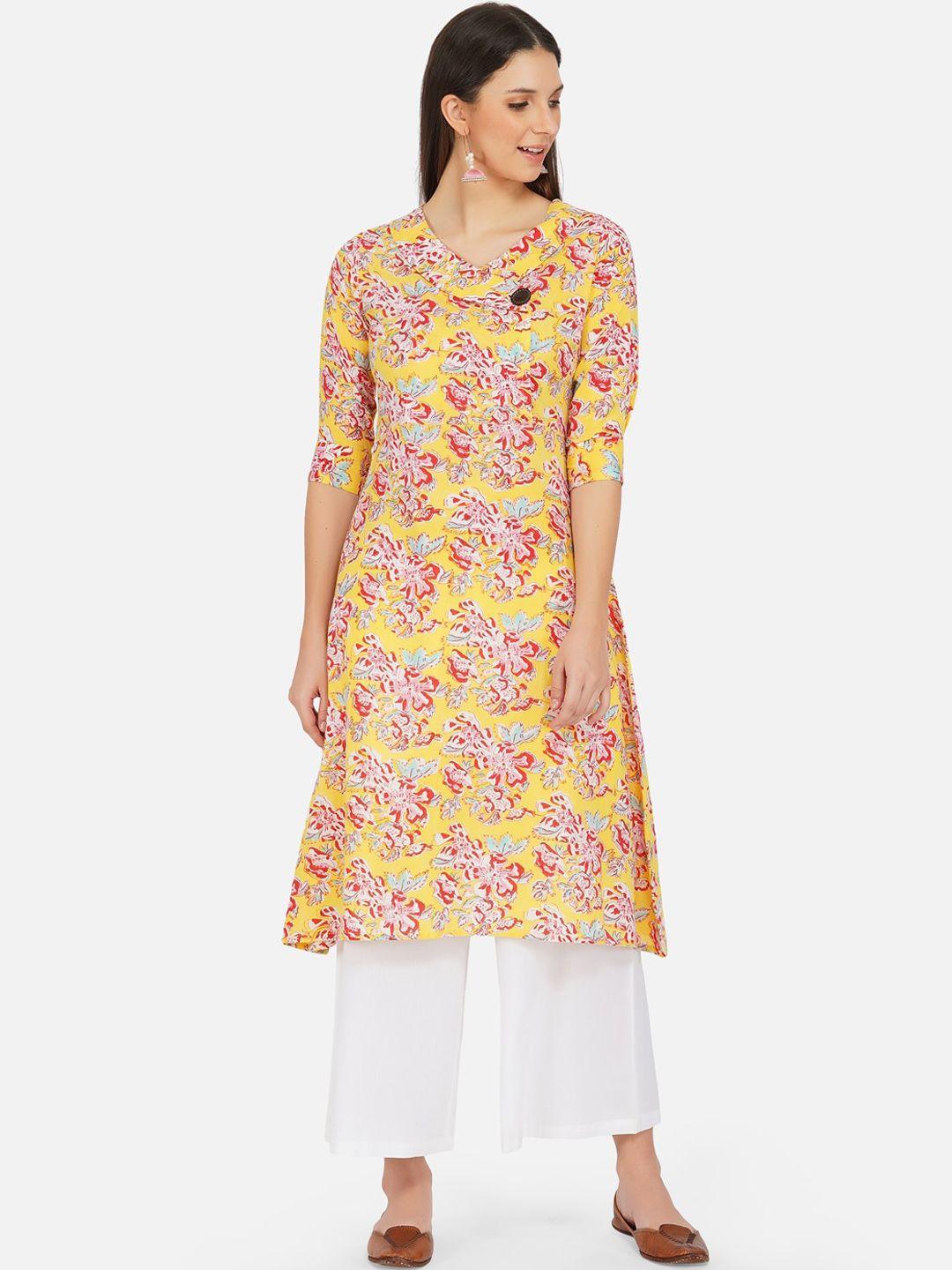 fabnest women yellow printed regular pure cotton kurta with palazzos