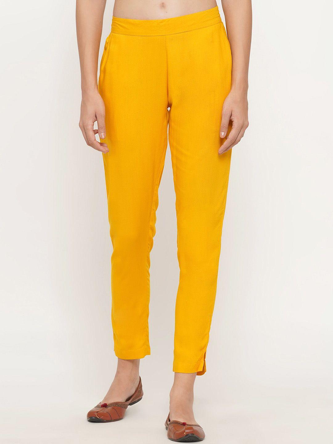 fabnest women yellow relaxed trousers