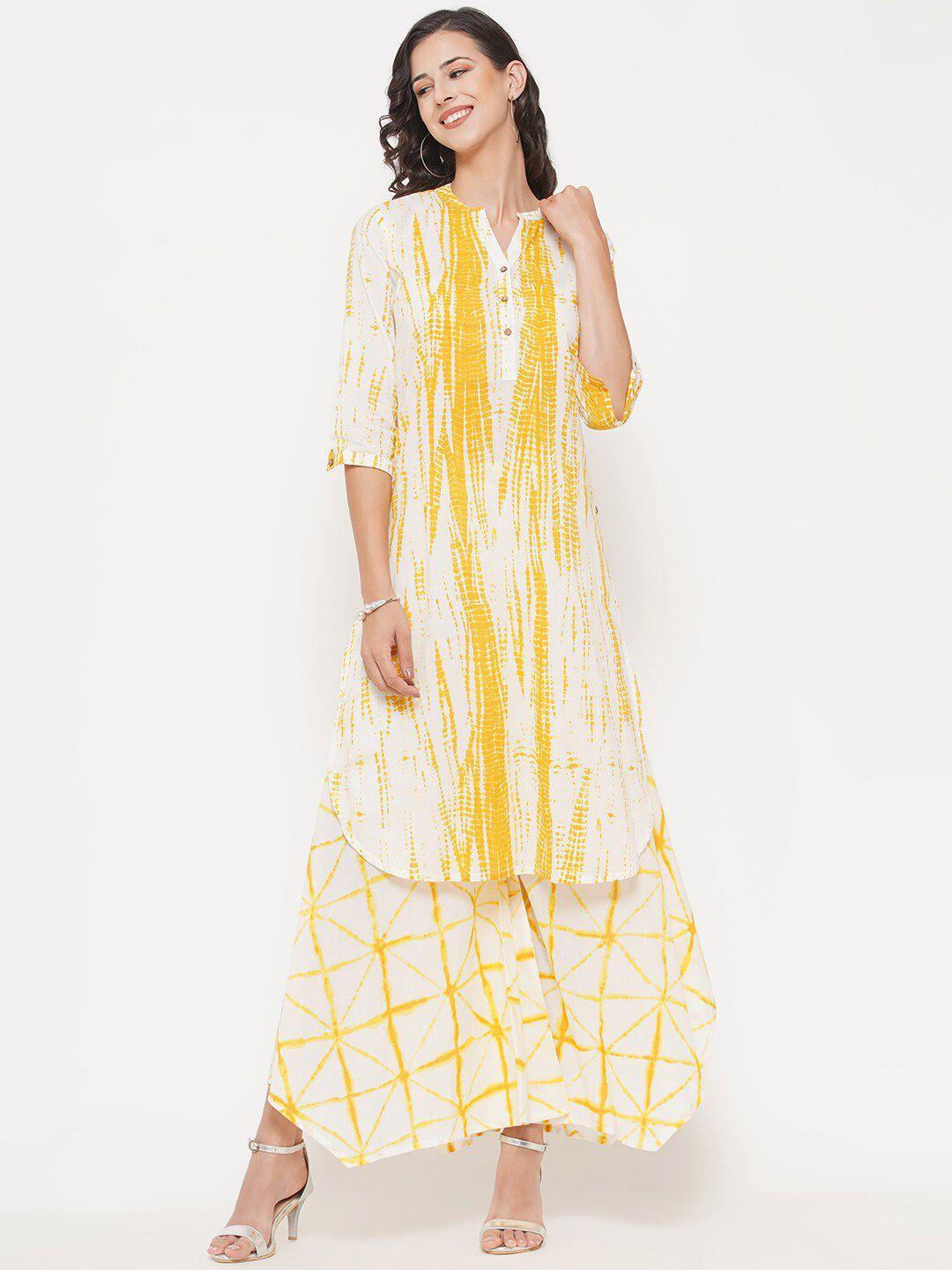 fabnest yellow & off white printed tunic