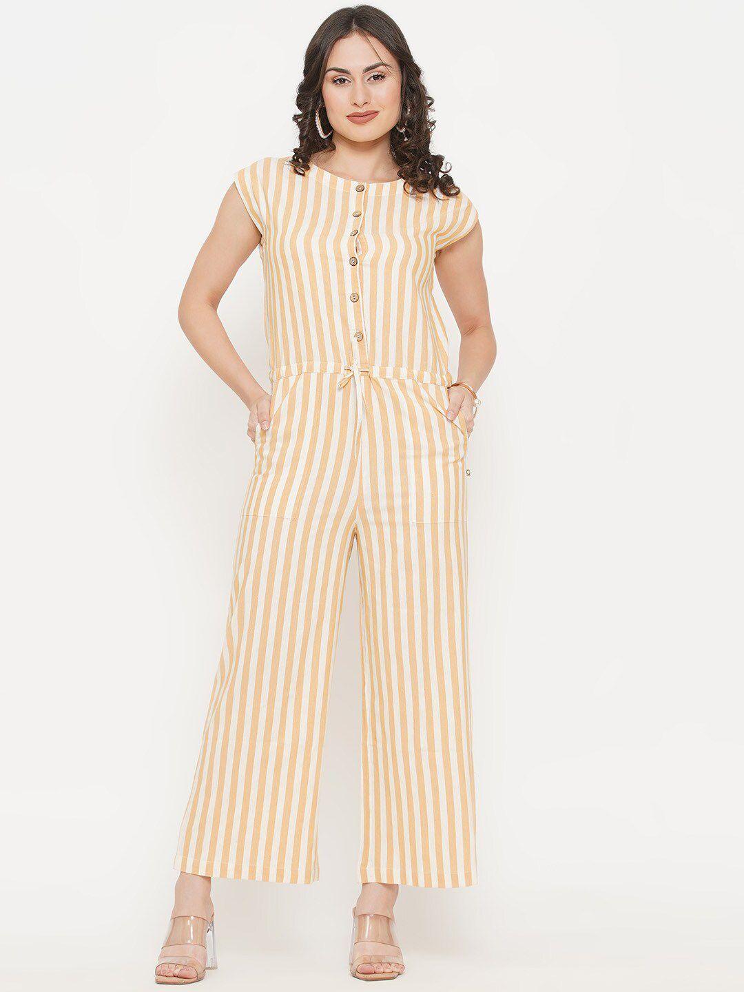 fabnest yellow & off white striped basic jumpsuit