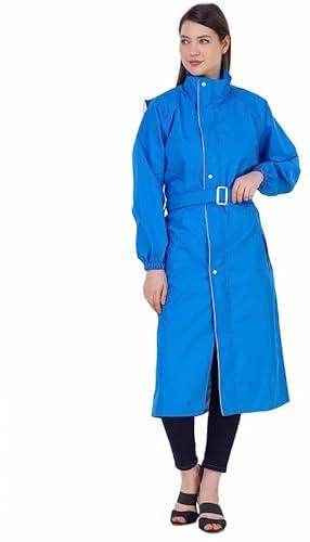 fabnext™ ladies i women i girl's high neck reversible raincoat | waterproof long raincoat with belt blue color l size