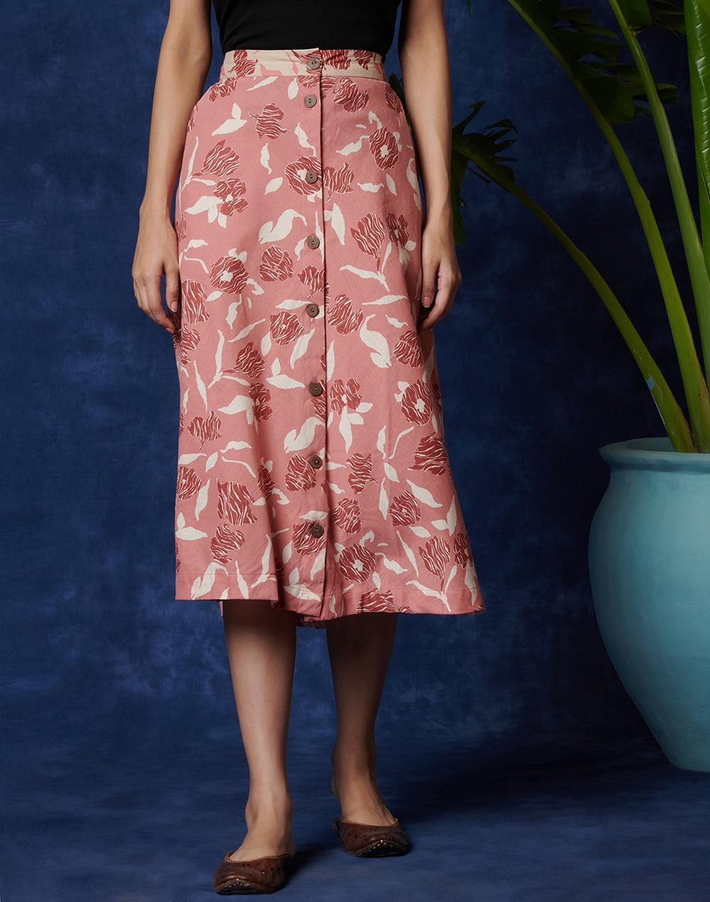 fabnu cotton linen flax printed skirt