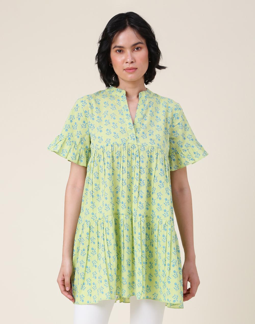 fabnu green cotton blend printed tunic