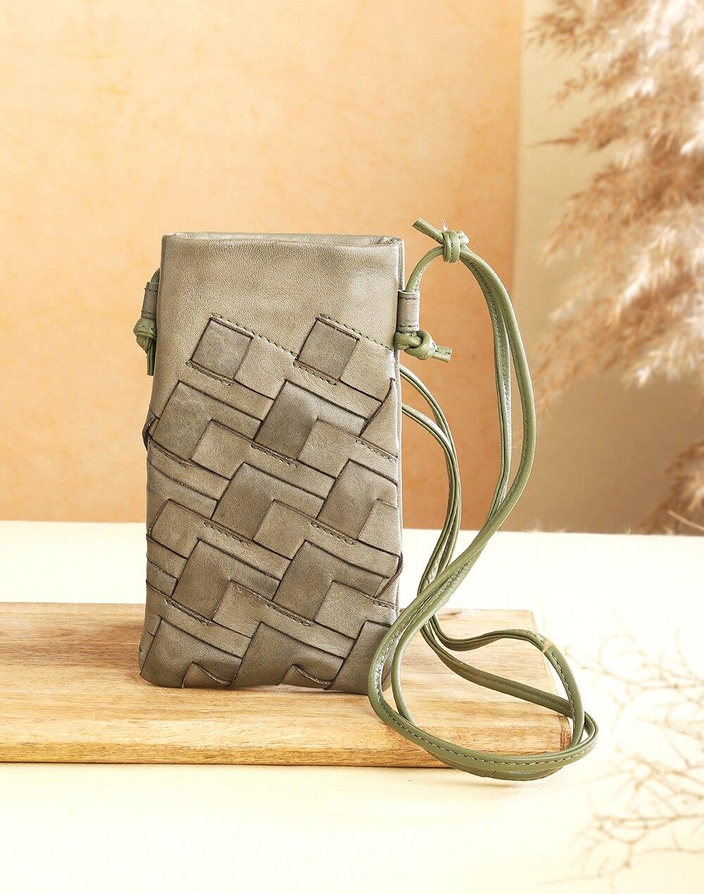 fabnu leather woven mobile pouche