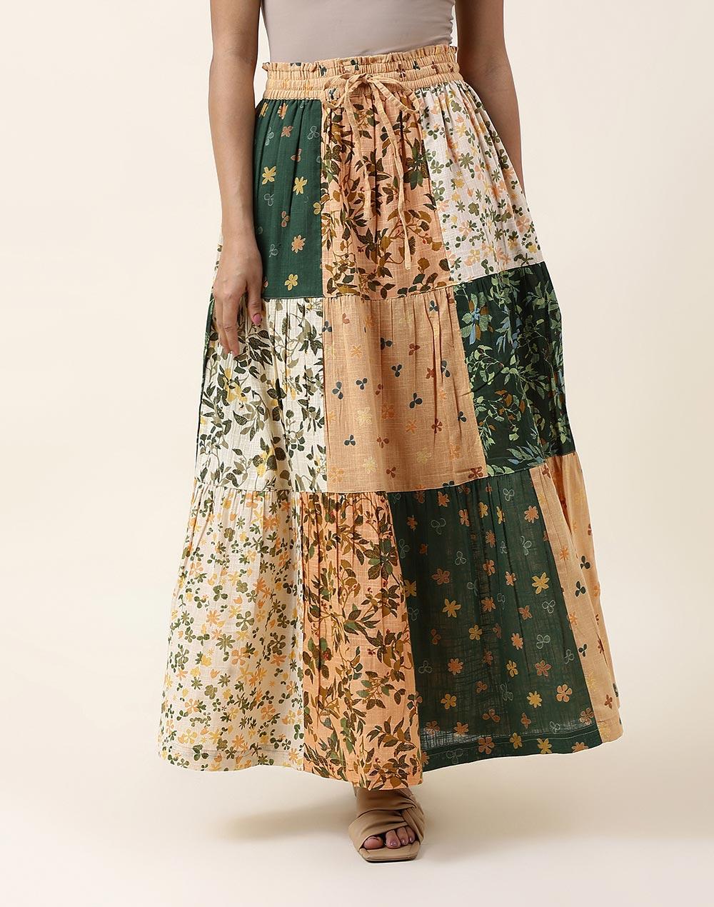 fabnu multi cotton printed skirt midi
