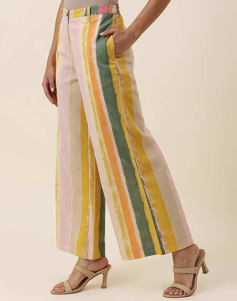 fabnu multi striped cotton linen pant