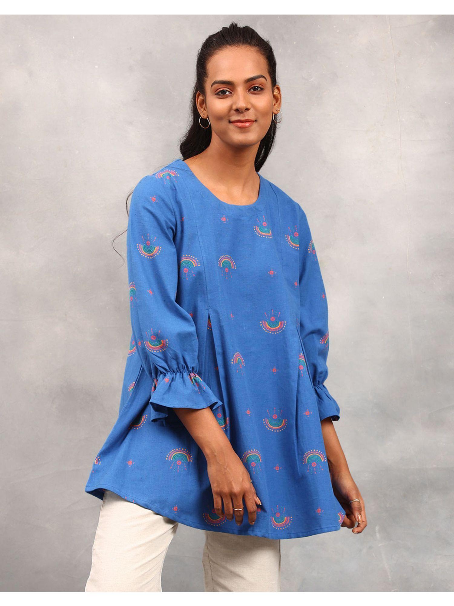 fabnu blue cotton linen thigh length tunic