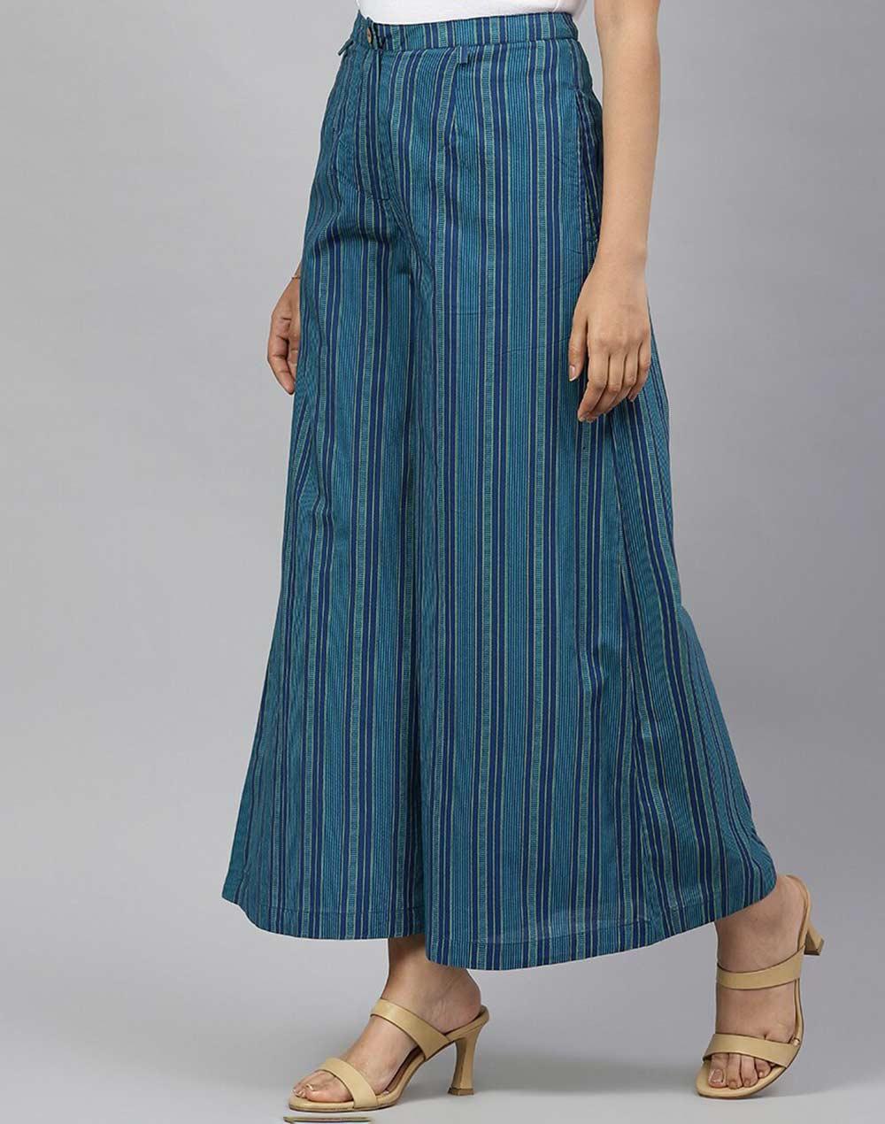fabnu blue striped cotton wideleg pant