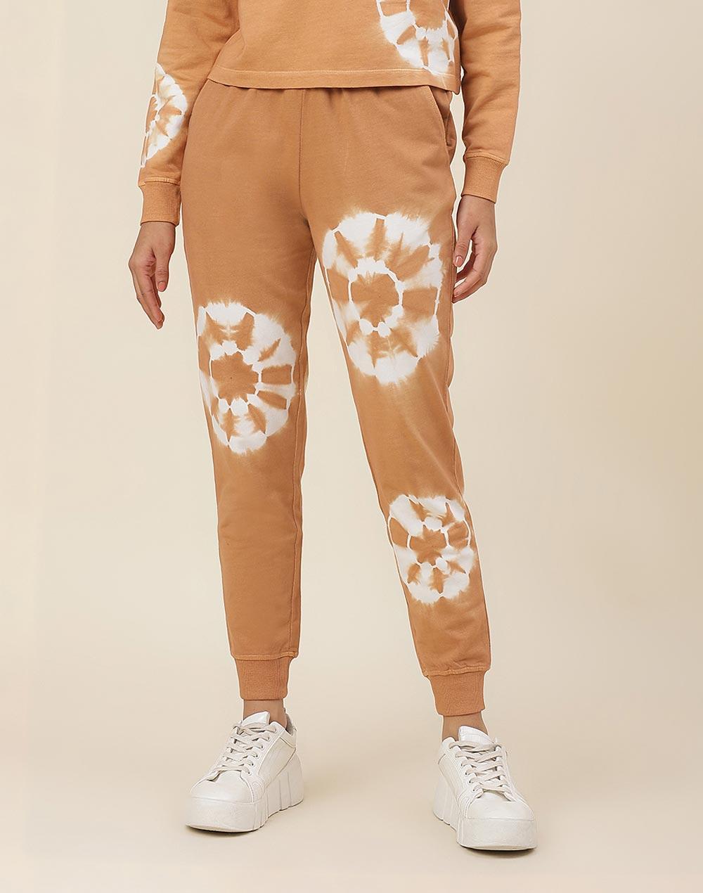 fabnu brown cotton tie and dye casual pant