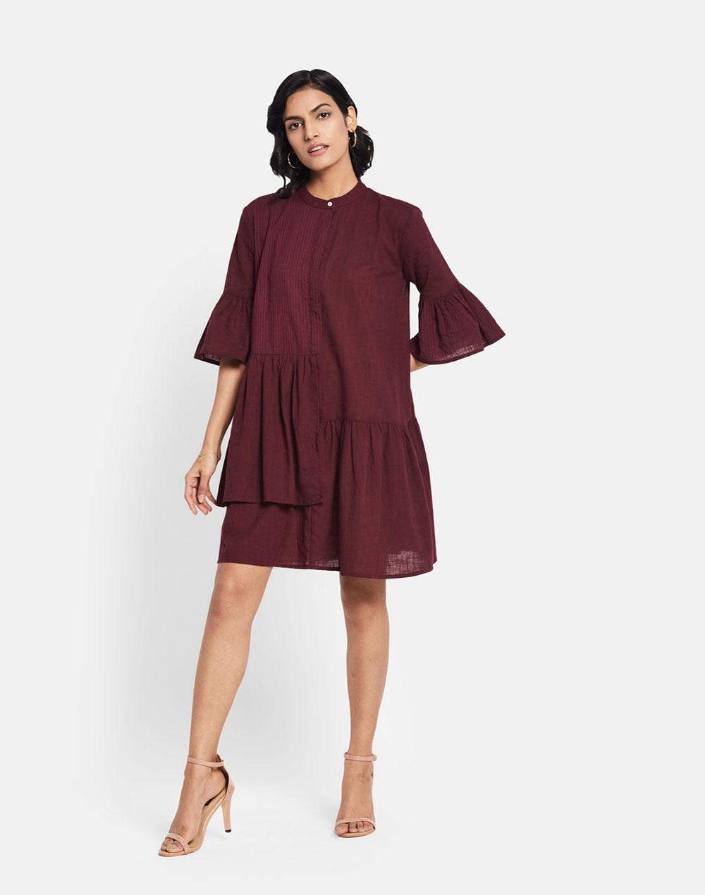 fabnu cotton slub bell sleeves dress