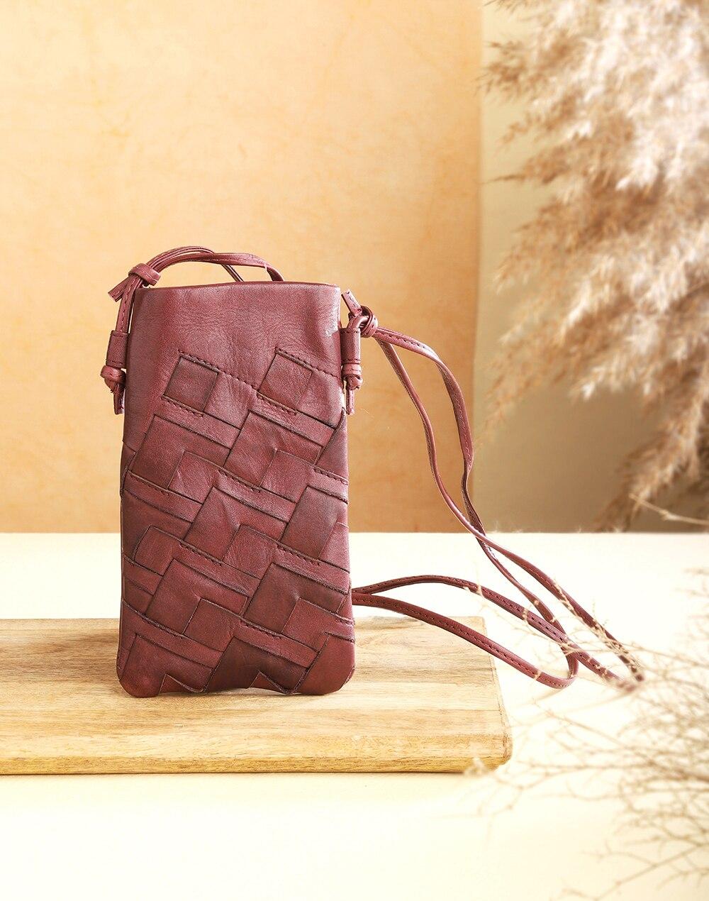 fabnu leather woven mobile pouche