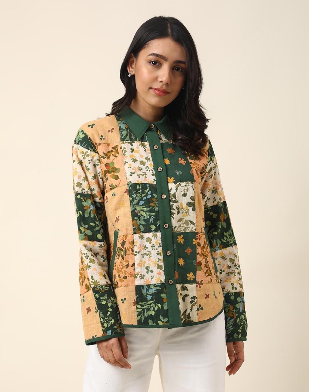 fabnu multi cotton floral patchwork jacket