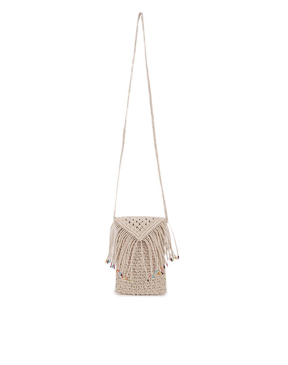 fabnu off white cotton knitted mobile pouch