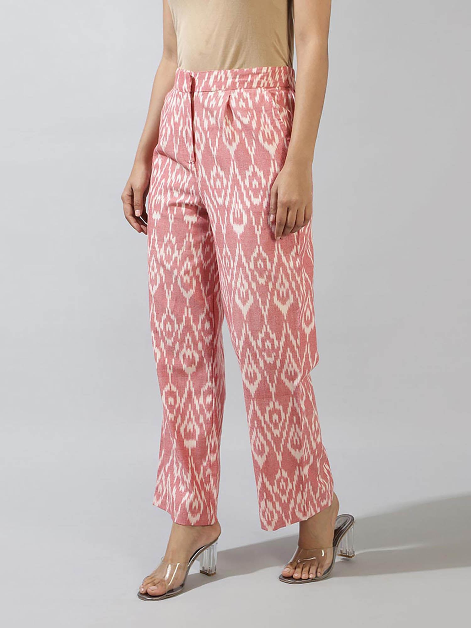 fabnu pink cotton printed casual pants