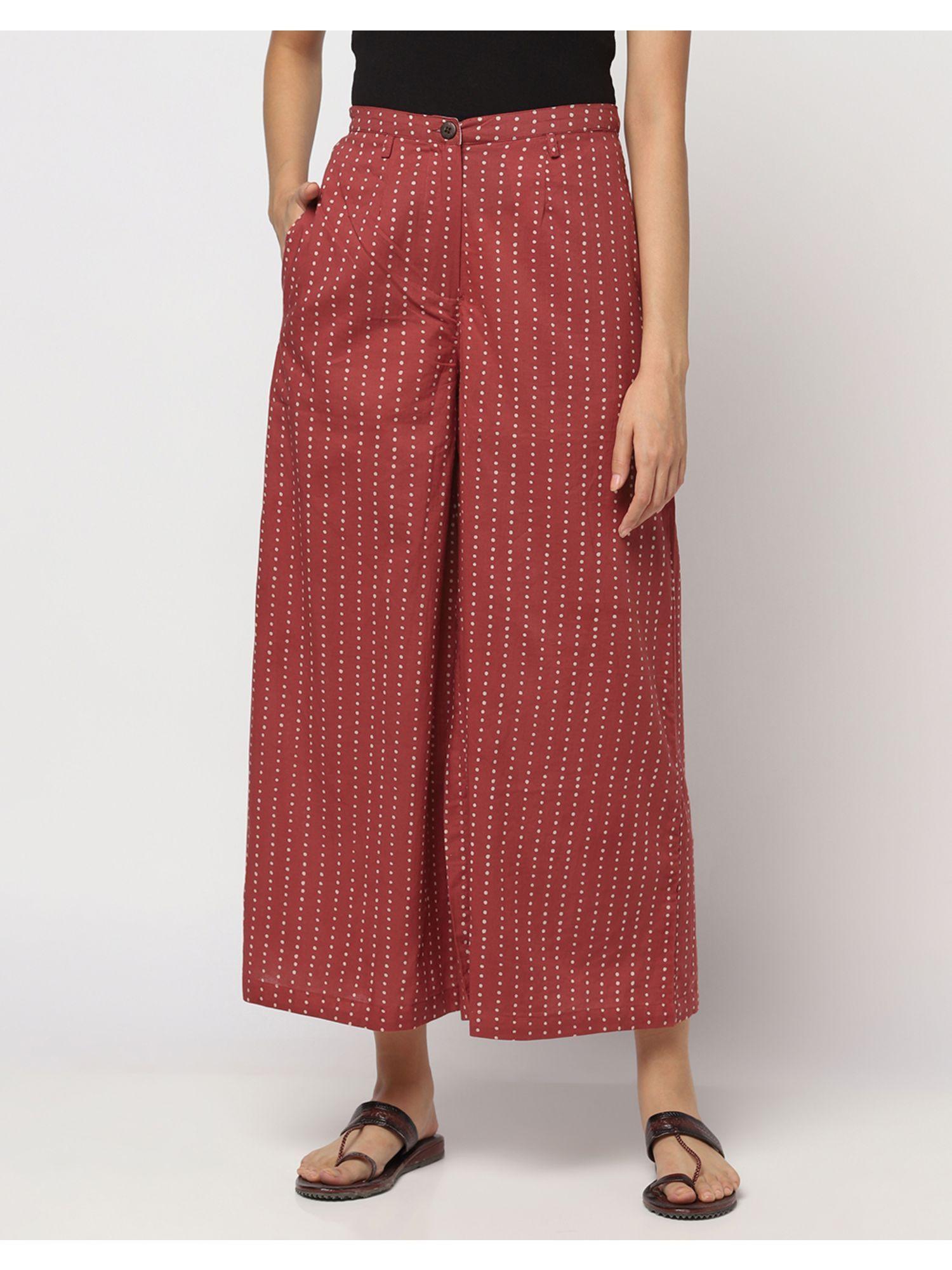 fabnu red cotton printed hand casual pants