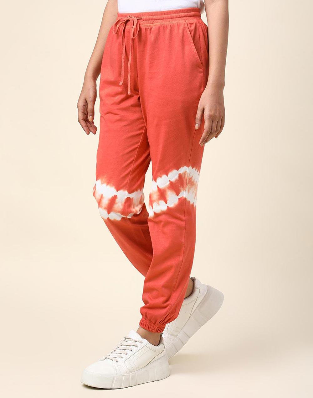 fabnu red cotton tie and dye casual pant