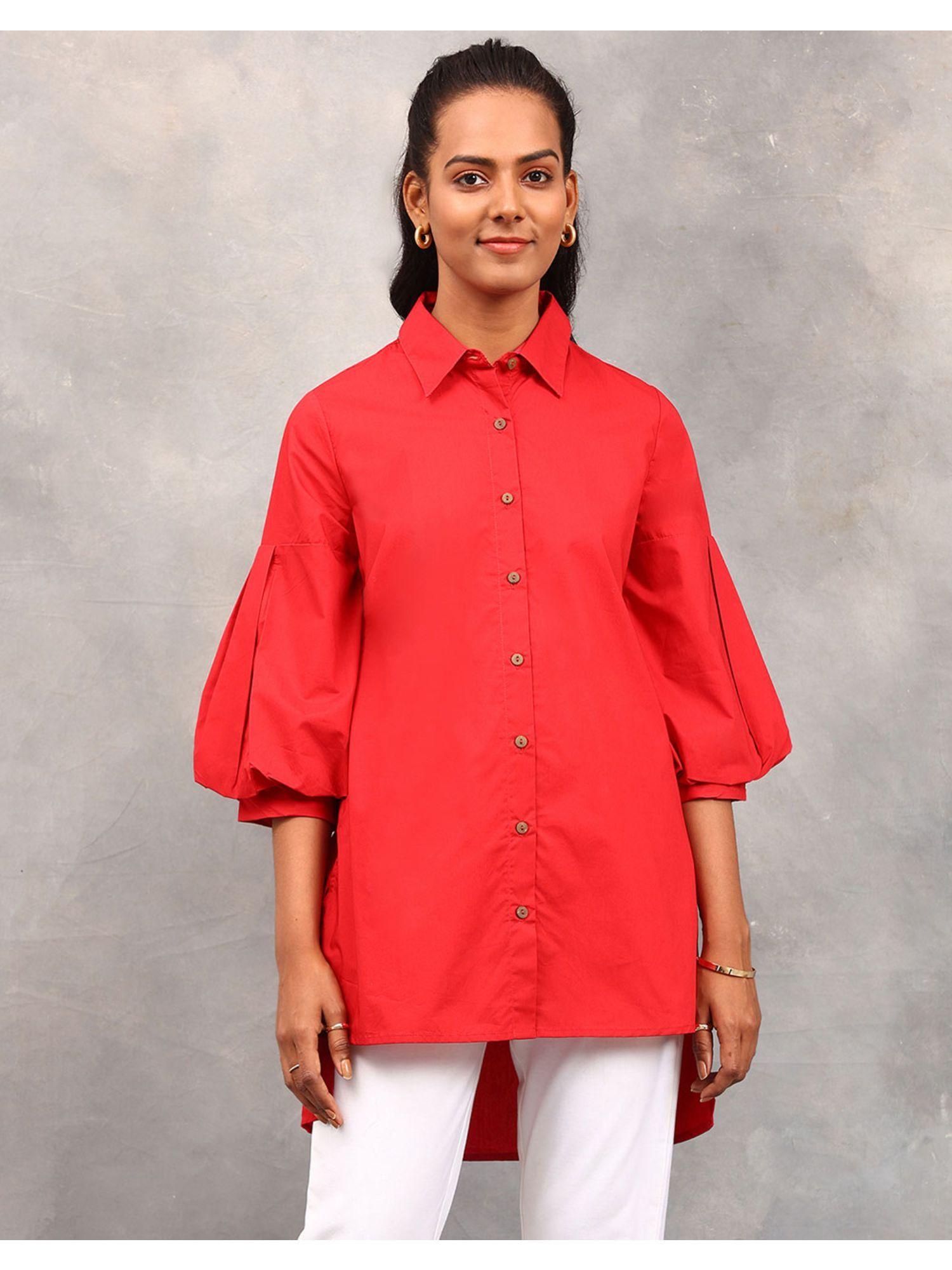 fabnu red cotton waist length tunic