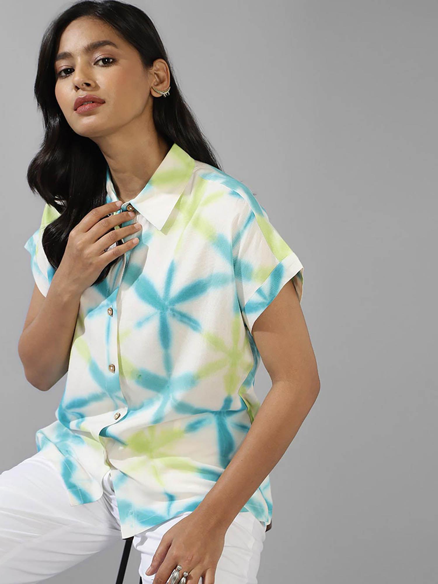 fabnu turquoise viscose printed shirt