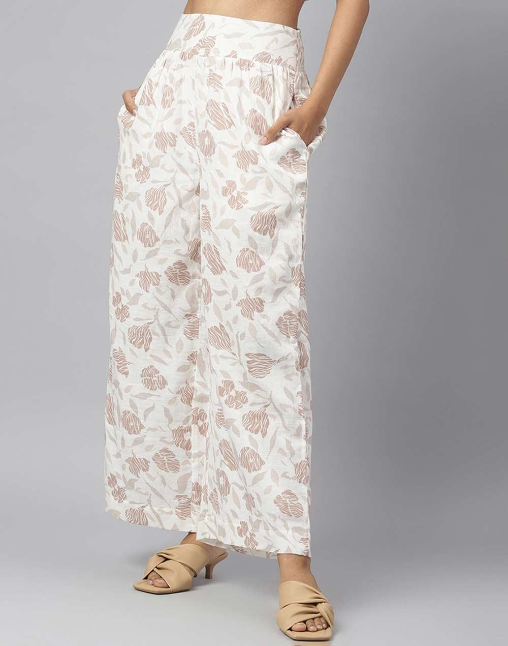 fabnu white cotton printed pant