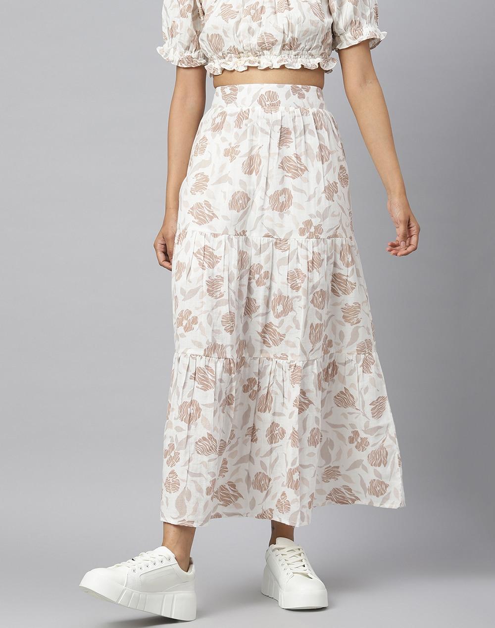 fabnu white cotton printed skirt