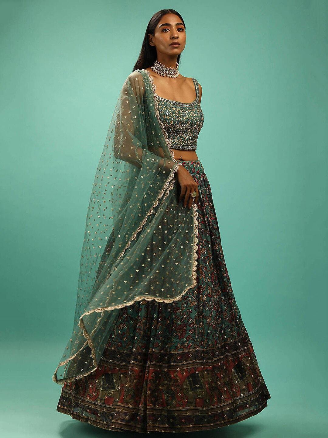 fabpixel embellished beads & stones semi-stitched lehenga & unstitched blouse with dupatta