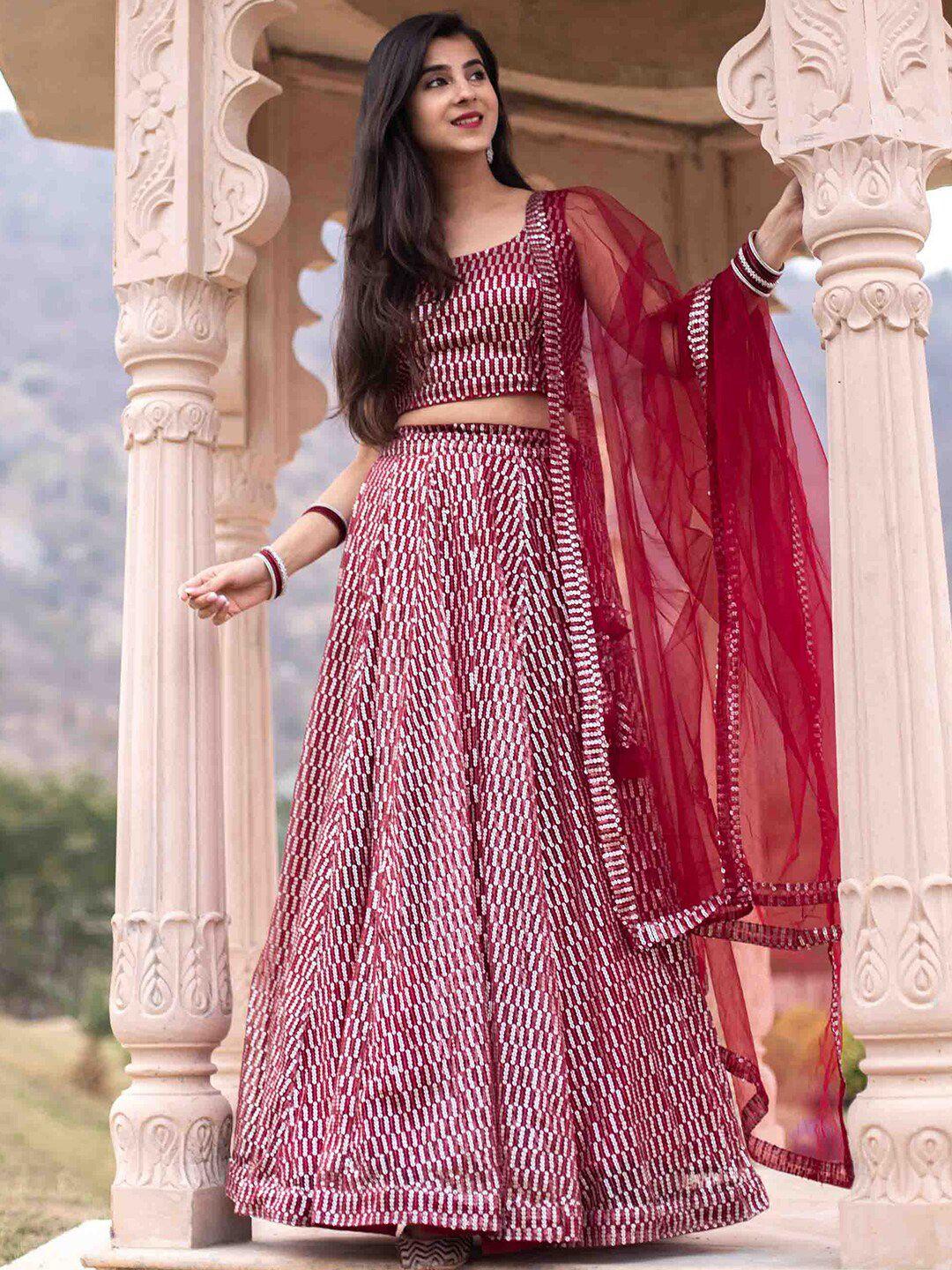fabpixel embellished sequinned semi-stitched net lehenga & unstitched blouse with dupatta