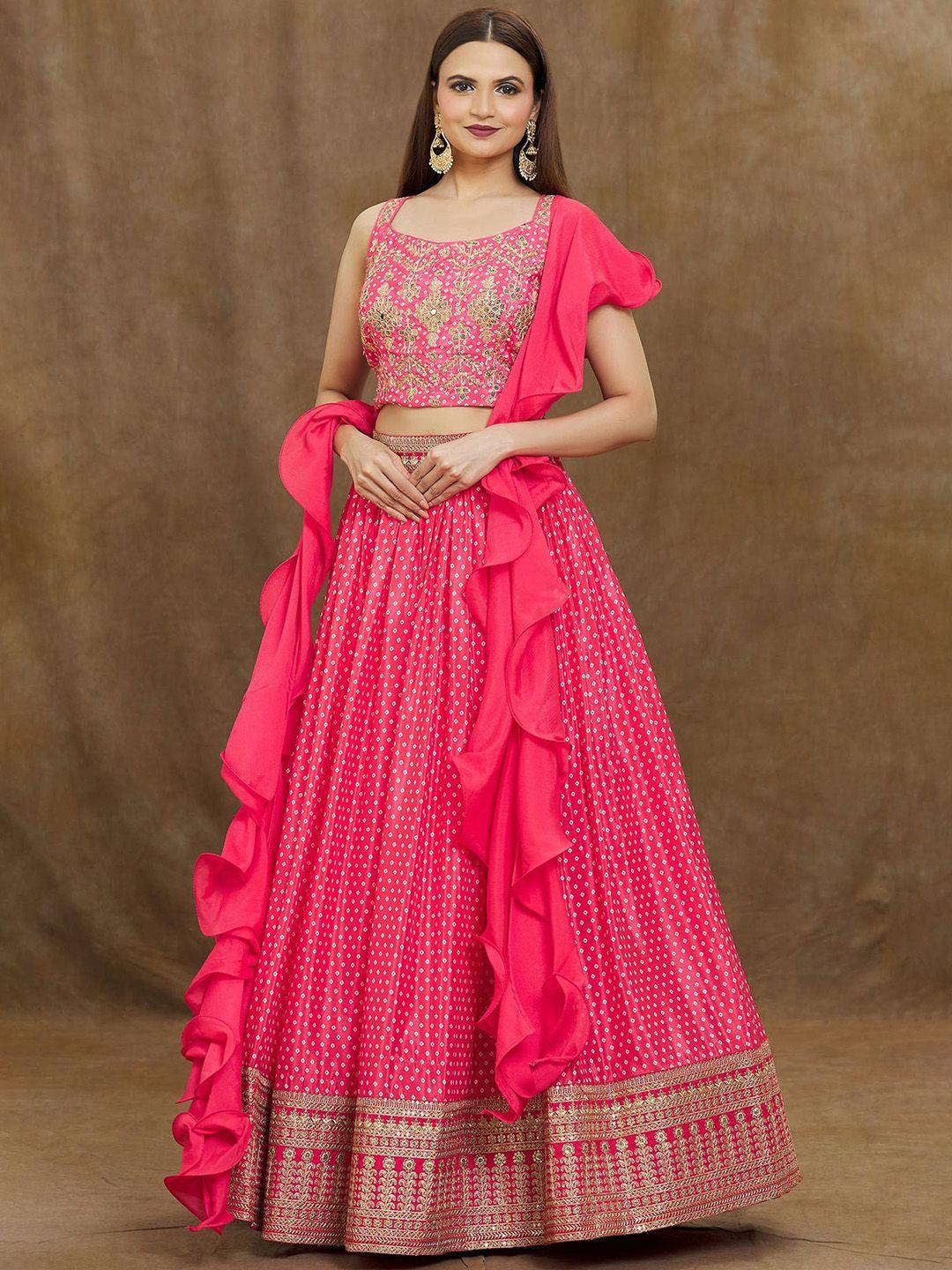 fabpixel embellished thread work semi-stitched lehenga & unstitched blouse with dupatta