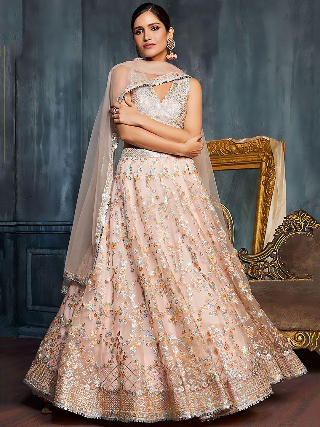 fabpixel embroidered sequinned semi-stitched lehenga & unstitched blouse with dupatta
