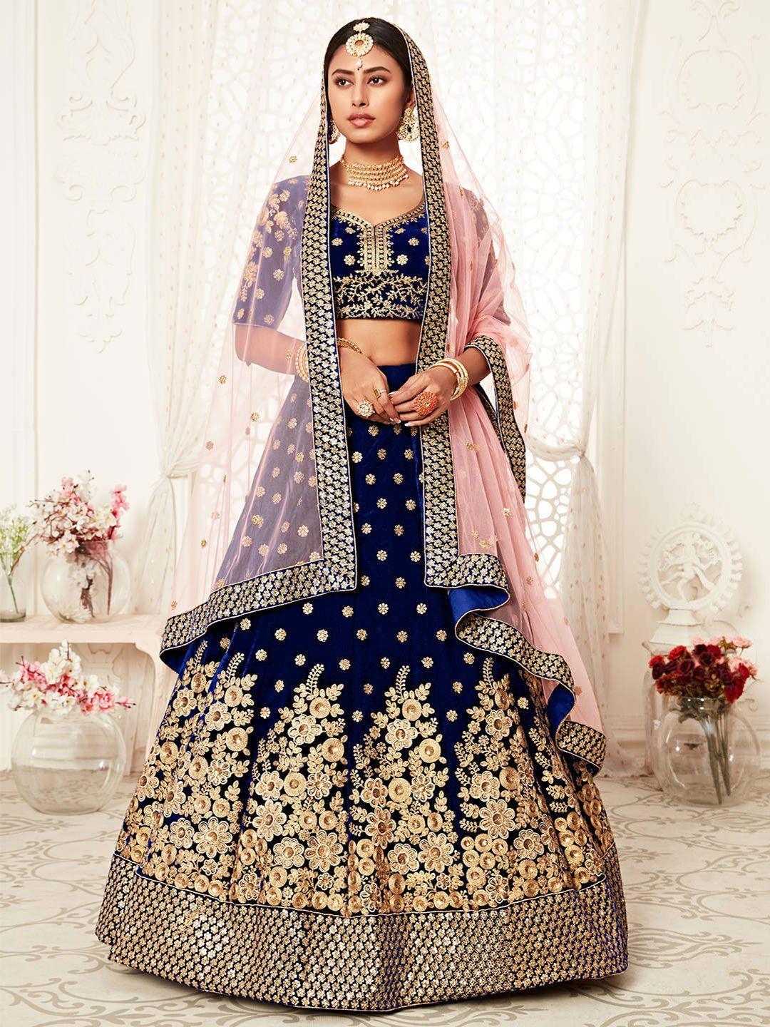 fabpixel embroidered sequinned semi-stitched velvet lehenga choli with dupatta