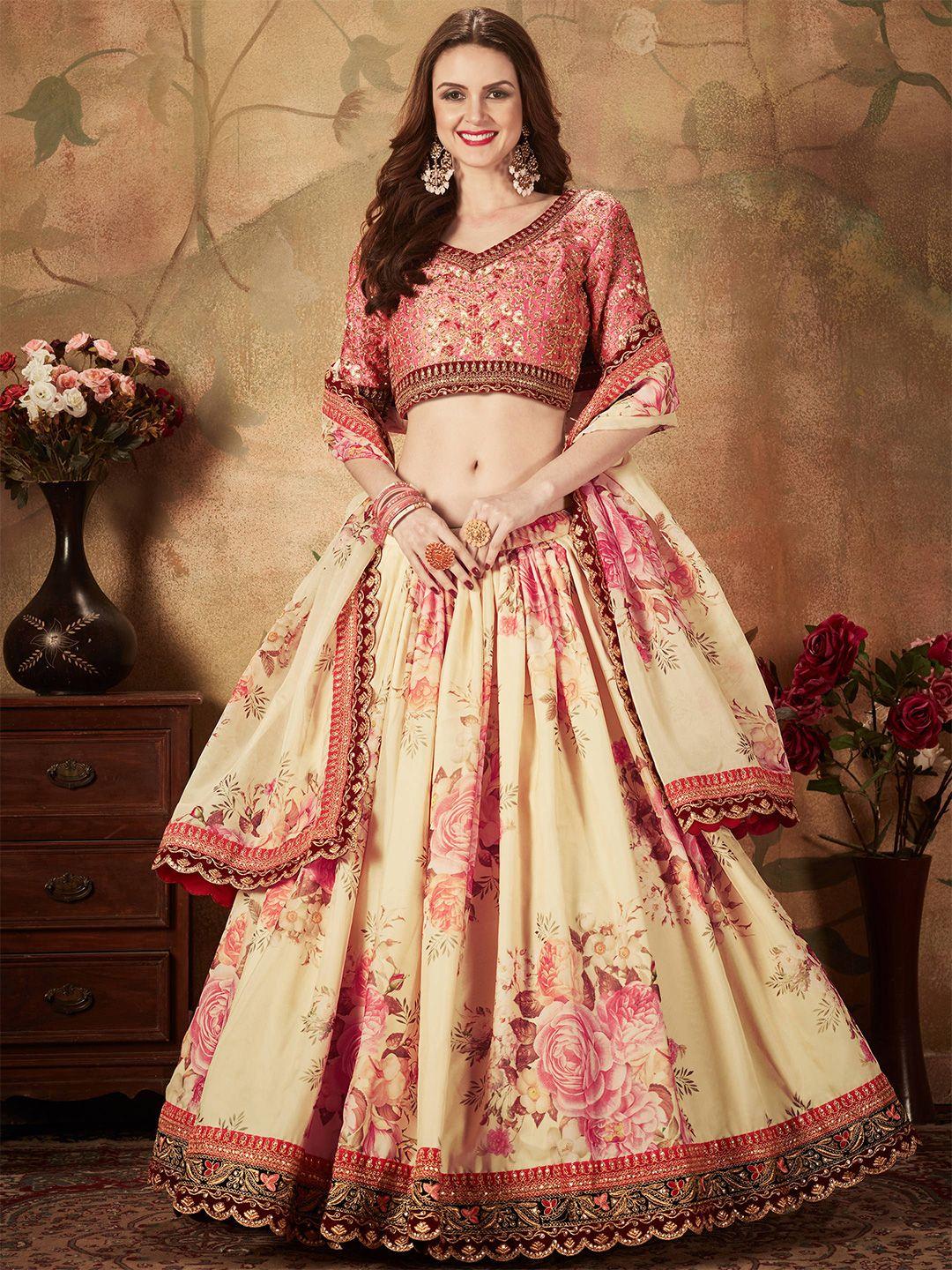 fabpixel embroidered thread work semi-stitched lehenga & unstitched blouse with dupatta