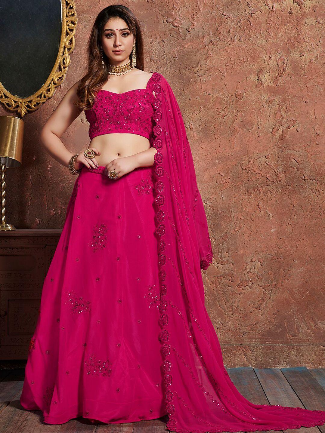 fabpixel pink & silver-toned embroidered sequinned bridal lehenga choli set with dupatta