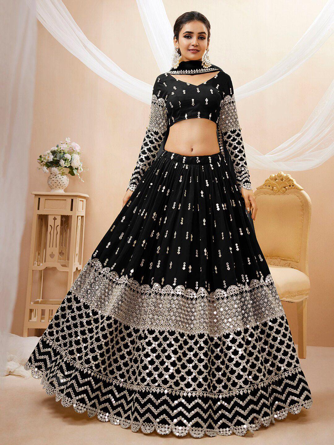 fabpixel black & gold-toned embroidered sequinned semi-stitched lehenga & unstitched blouse with dupatta