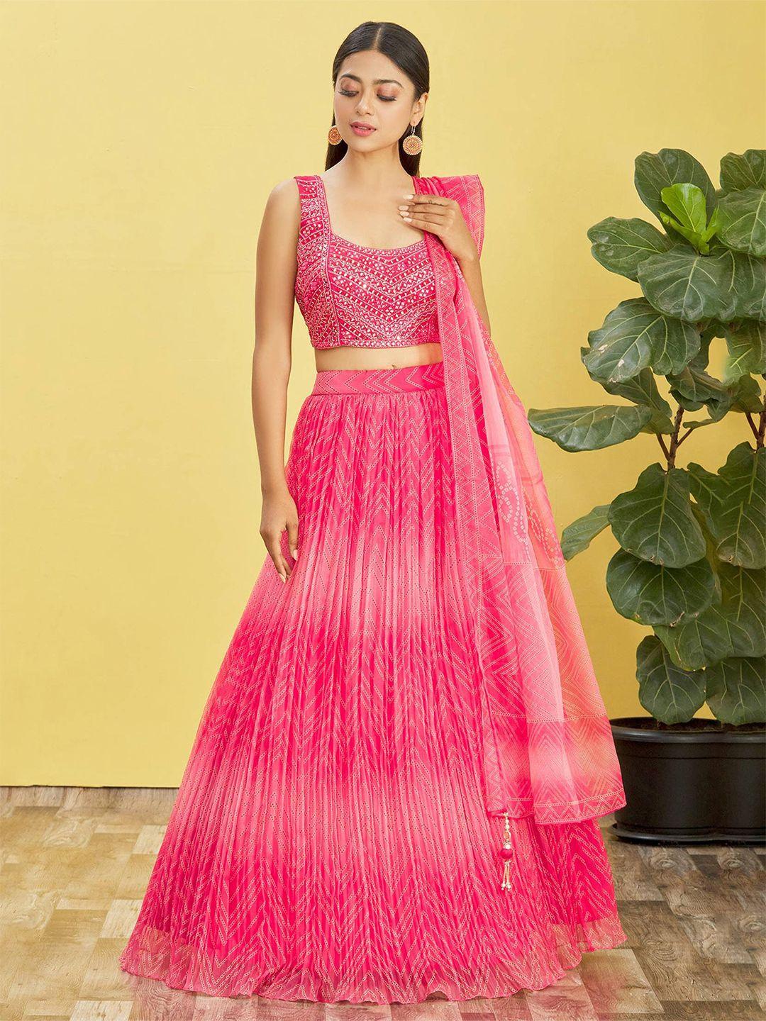 fabpixel embellished mirror work semi-stitched lehenga & unstitched blouse with dupatta