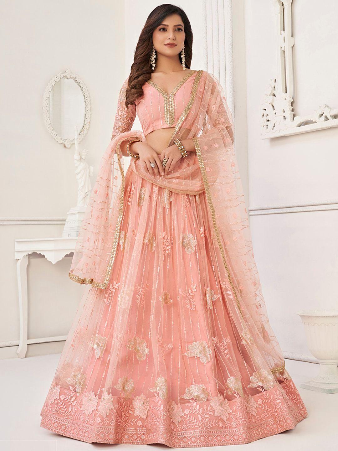 fabpixel embellished sequined net semi-stitched lehenga & unstitched blouse with dupatta