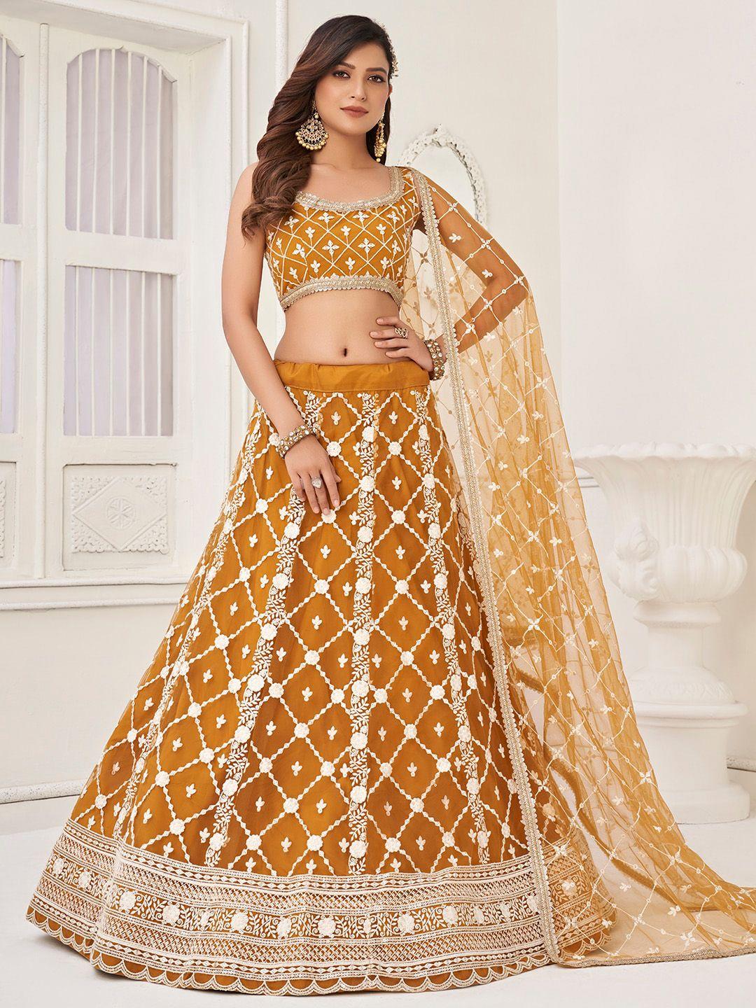 fabpixel embellished sequined net semi-stitched lehenga & unstitched blouse with dupatta