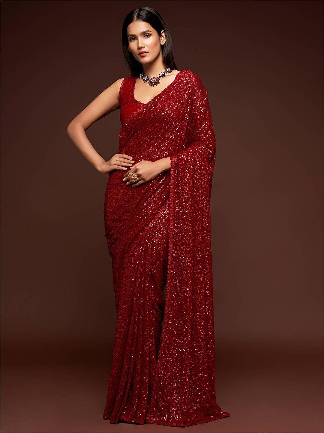 fabpixel embellished sequinned pure georgette saree
