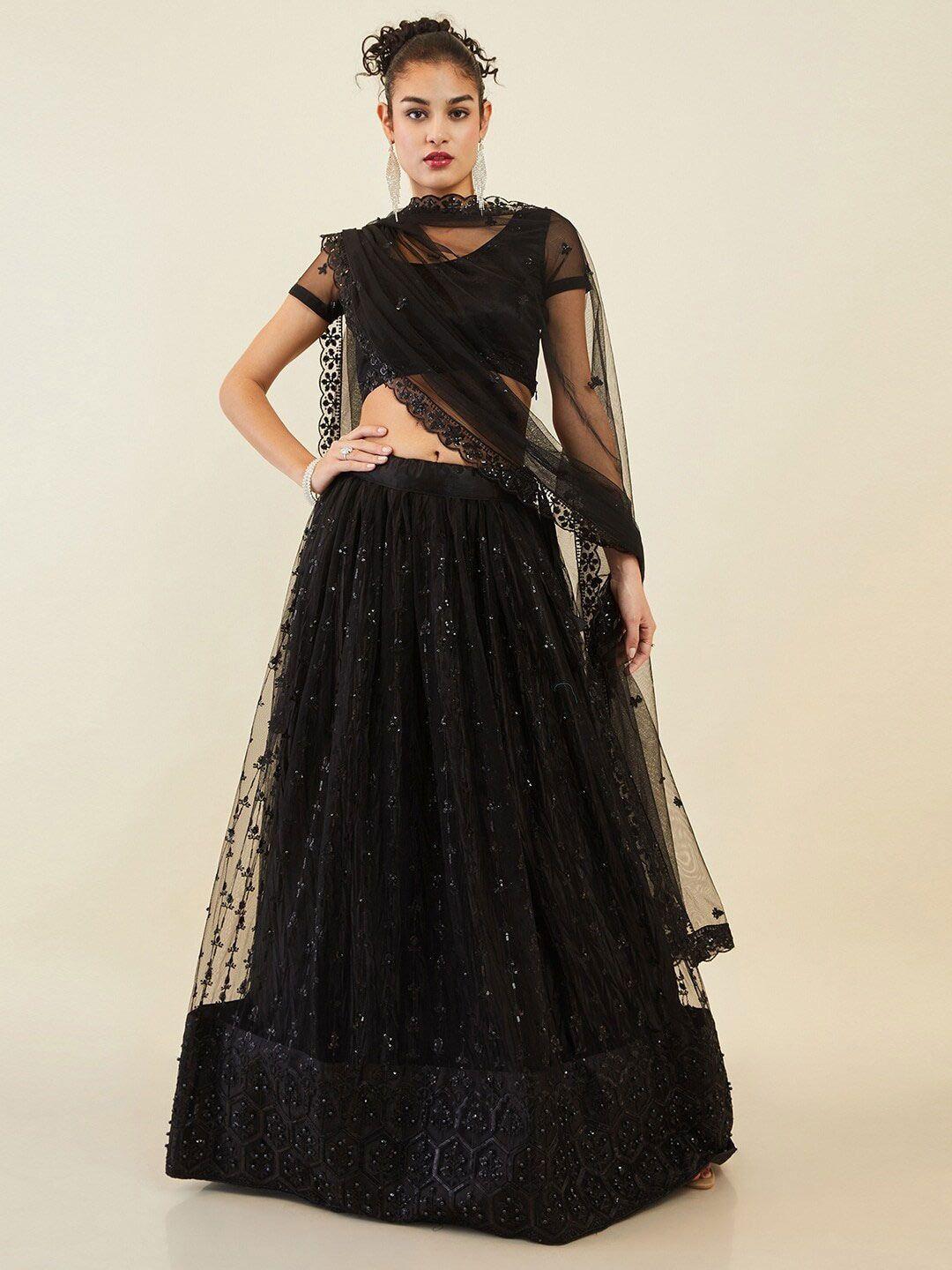 fabpixel embellished sequinned semi-stitched lehenga & unstitched blouse with dupatta