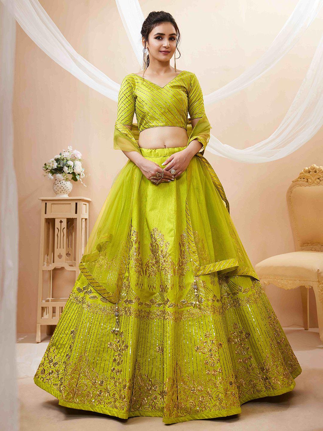 fabpixel embellished sequinned semi-stitched lehenga & unstitched blouse with dupatta