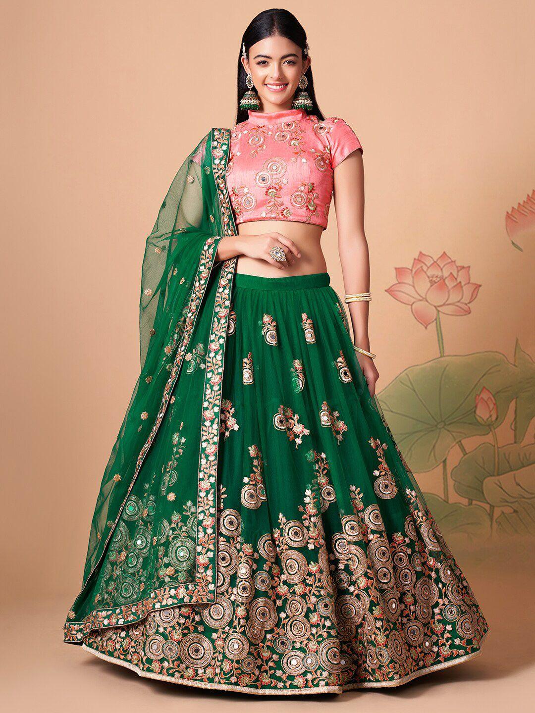 fabpixel embroidered mirror work semi-stitched lehenga & unstitched blouse with dupatta