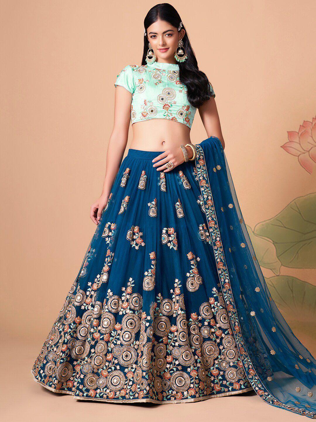 fabpixel embroidered mirror work semi-stitched lehenga & unstitched blouse with dupatta