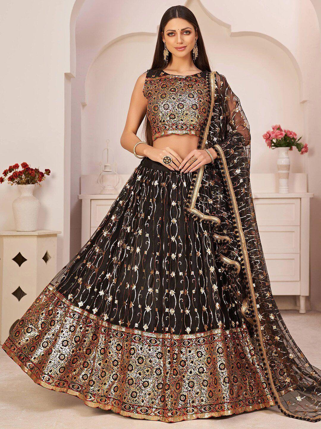 fabpixel embroidered net semi-stitched lehenga & unstitched blouse with dupatta