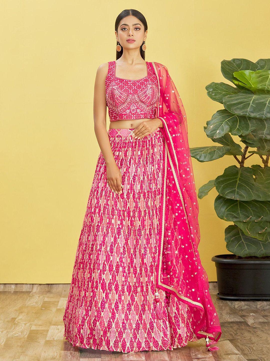 fabpixel embroidered semi-stitched lehenga & unstitched blouse with dupatta